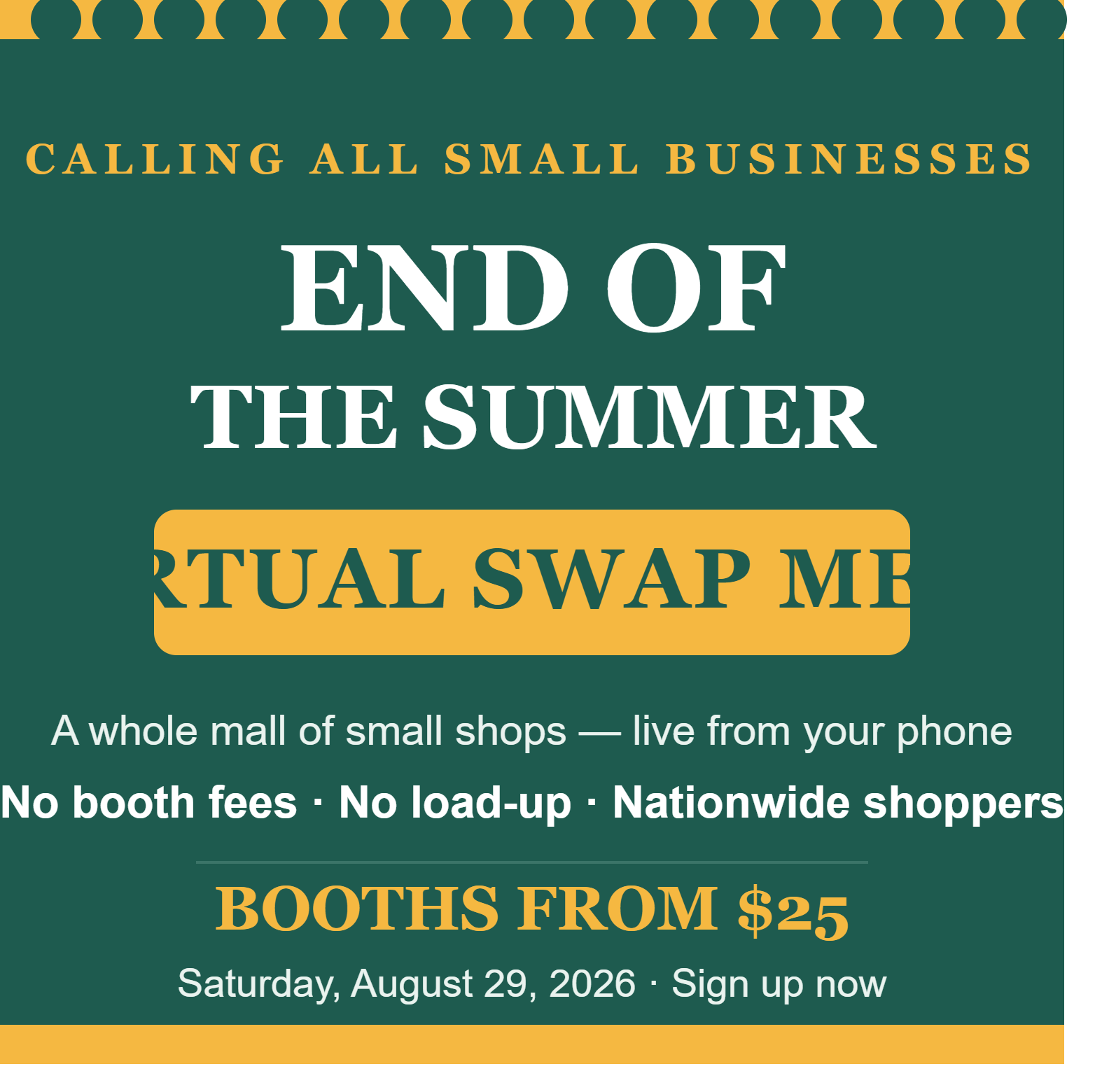 Vendor booth at the End of the Summer Virtual Swap Meet, Saturday August 29, 2026